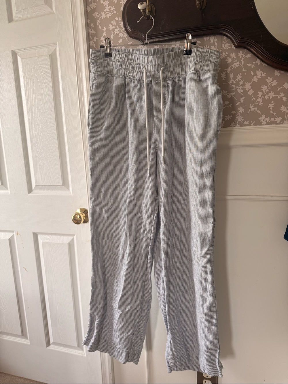 Quince Light Blue & White Pinstripe Wide Leg Pants